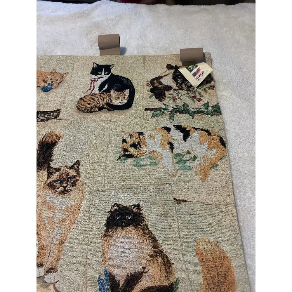 VTG Wall Hanging Cats Curious Kitties Tapestry Jacquard USA Made Linda Picken